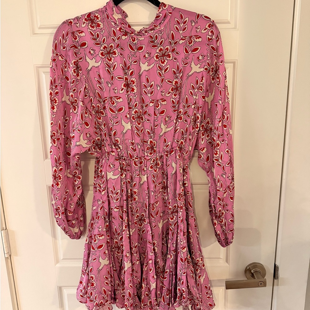 RHODE Vibrant Pink and Red Patterned Long Sleeve Mini Dress